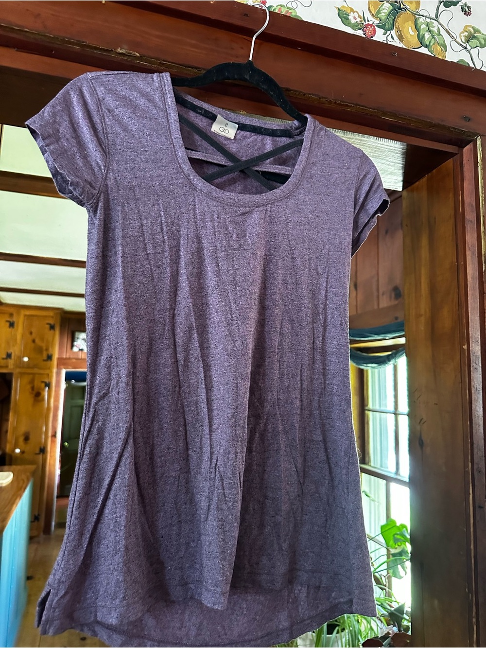 CALIA by Carrie Underwood Heathered Purple Short Sleeve Crisscross Back Tee